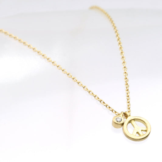 Micro Peace Sign with diamond tag on cable chain
