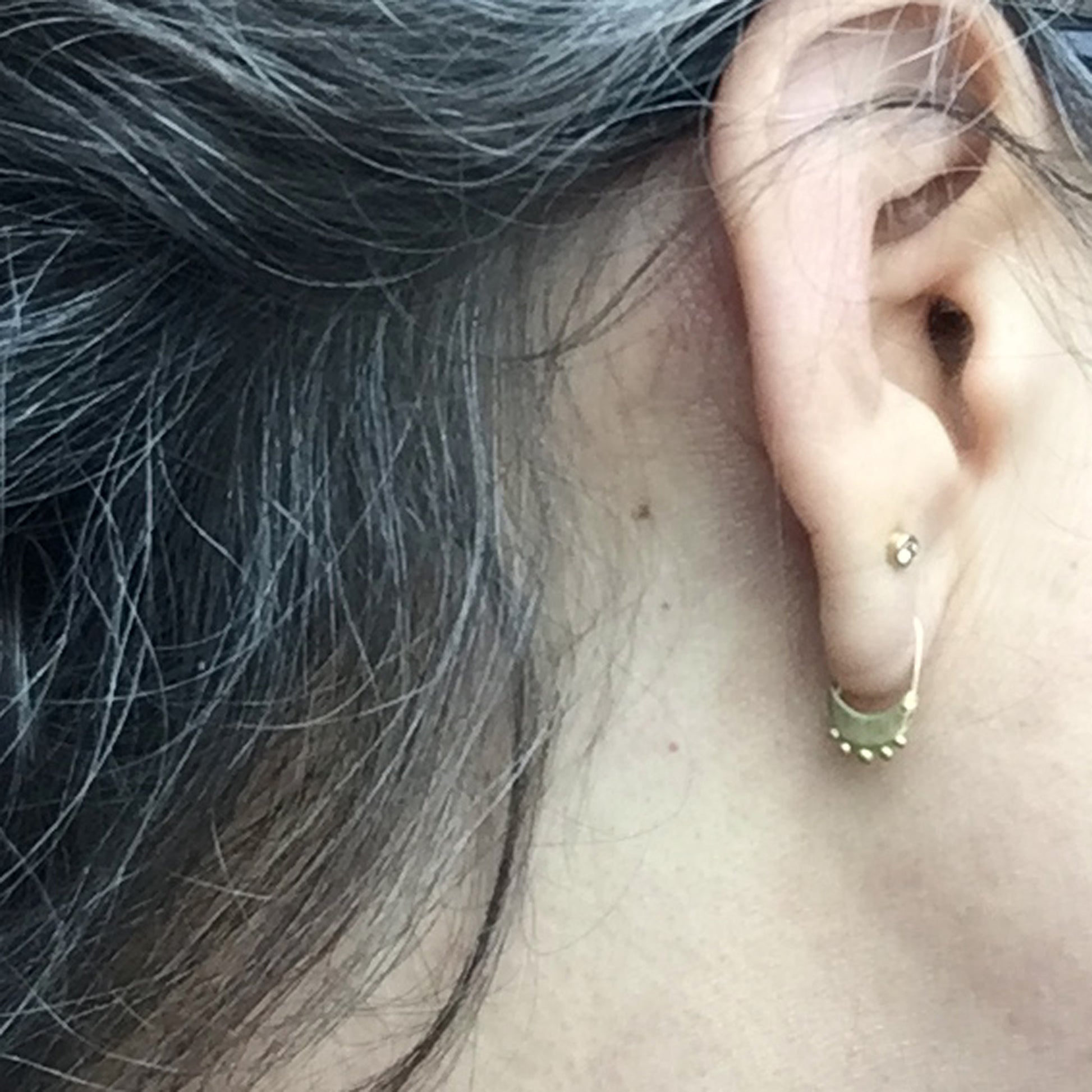 Zoe Hoop Earrings with granulation, on ear