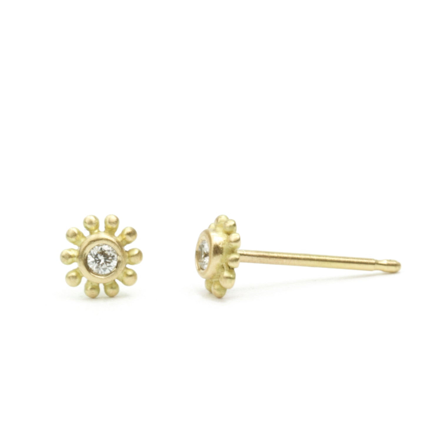 Palace Stud Earrings with diamonds, side and front views