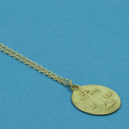 Libra Medal on cable chain, side view